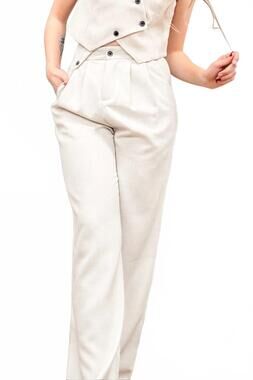 NEW ELLE GREY front pleated wide leg trouser in heather oatmeal